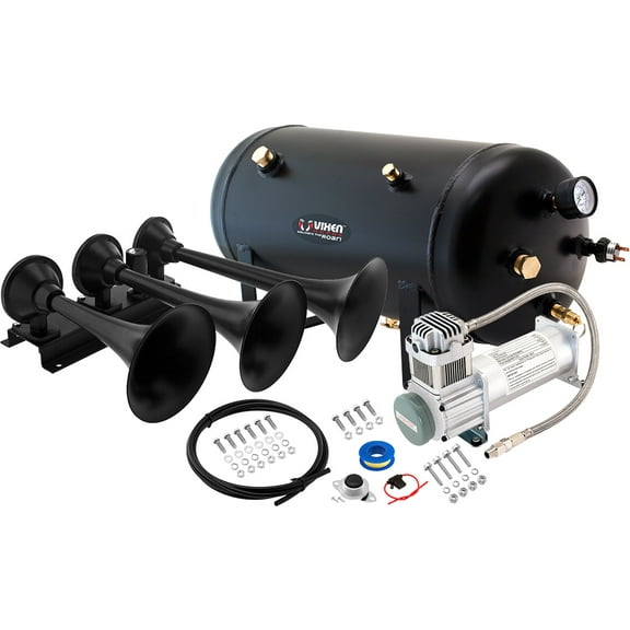 Vixen Horns Train Horn Kit for Trucks/Car/Semi. Complete Onboard System- 200psi Air Compressor, 5 Gallon Tank, 3 Trumpets. Super Loud dB. Fits Vehicles like Pickup/Jeep/RV/SUV 12v VXO8350/3418B