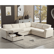 Newboti 110.75" Sectional Sofa,Oversized modular sofa,Chaise Storage, Modern U Shaped Couch, Upholstered Sofas,Chenille,Crystal button, Living Room, Apartment, Beige 534078488773998