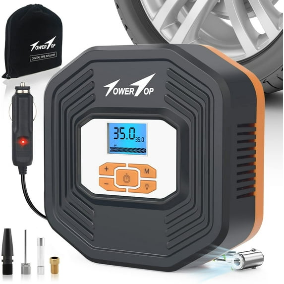 TowerTop Air Compressor, 12V DC Auto Tire Inflator, with Digital Display Pressure Gauge for Car and Other Inflatables