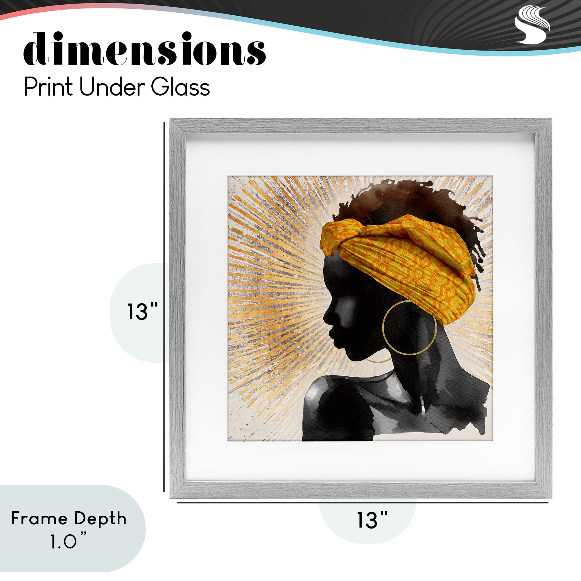 Stupell Industries Golden Sunburst Profile with Headwrap Gray Framed Print Under Glass, design by CAD Designs