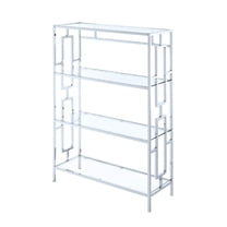 Pemberly Row Four-Tier Bookcase in Clear Glass and Chrome Metal Frame