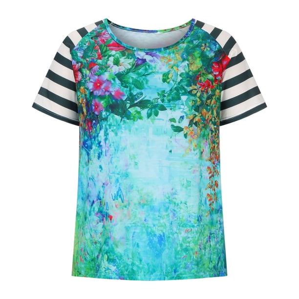 Camiseta estampada de manga corta con cuello redondo y estampado de letras de verano para mujer Fridja zx383