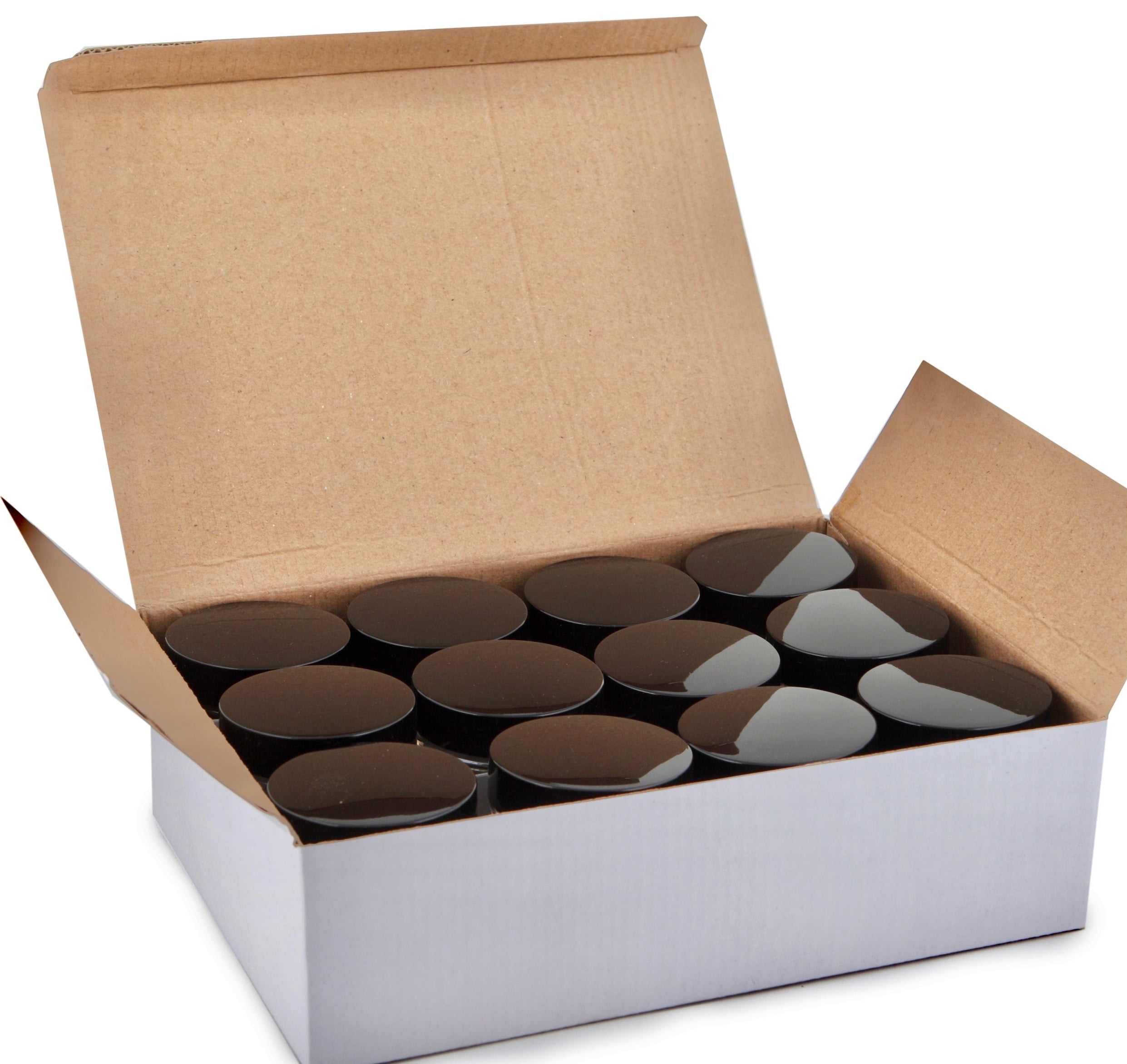Vivaplex, 12, Clear, 4 oz Round Glass Jars, with Inner Liners and Black Lids