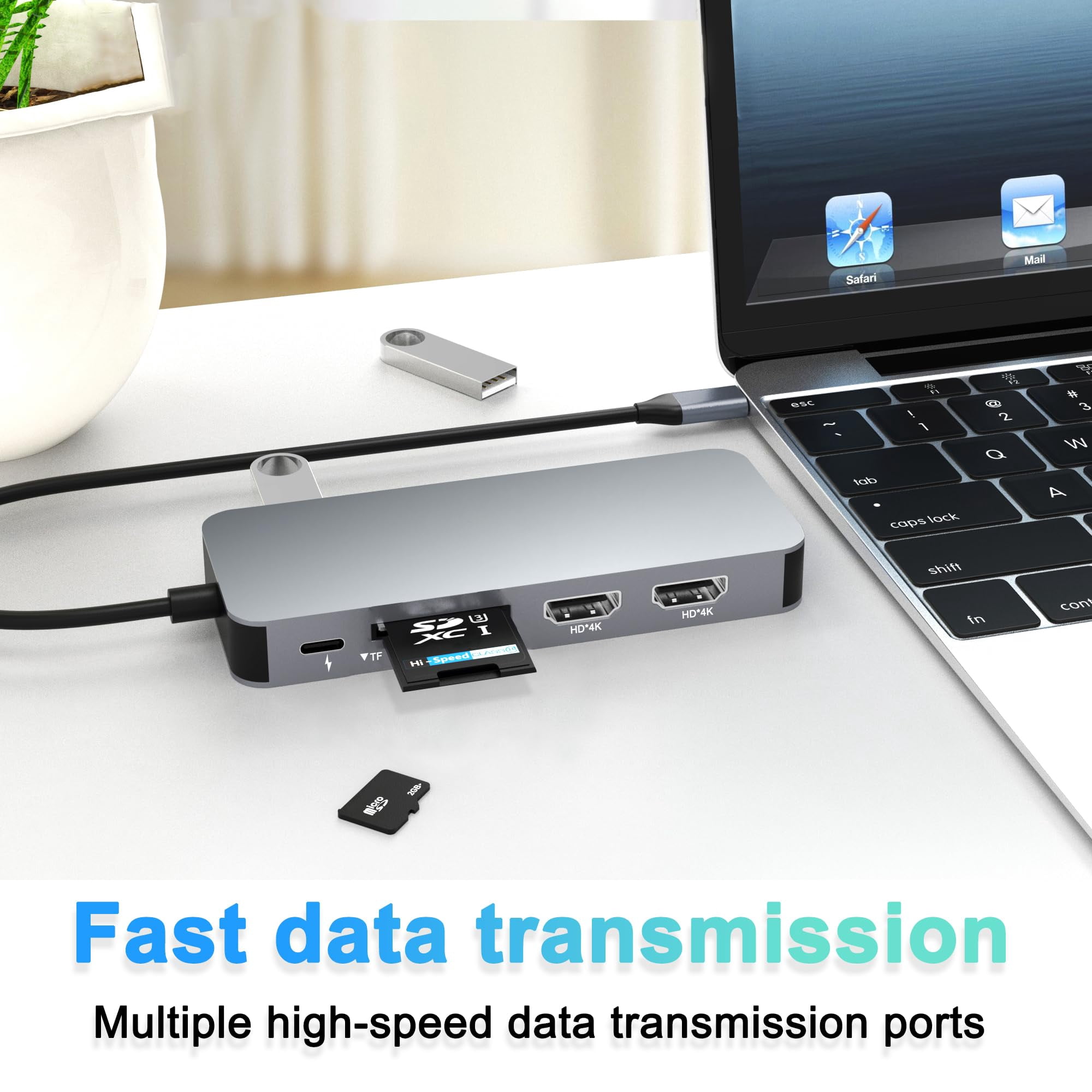 Docking Station Dual Monitor, USB C to Dual HDMI Adapter, Computer Docking Station for Laptop, Dual Monitor Adapter, 10 in 1 USB C Hub Multiport with HDMI/VGA/PD/USB/SD/TF/3.5mm Audio