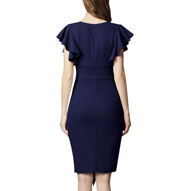 Gibobby Vestidos de fiesta cortos Vestido de falda acampanada con abertura y escote en V profundo sexy para mujer Azul CH Walmart en linea