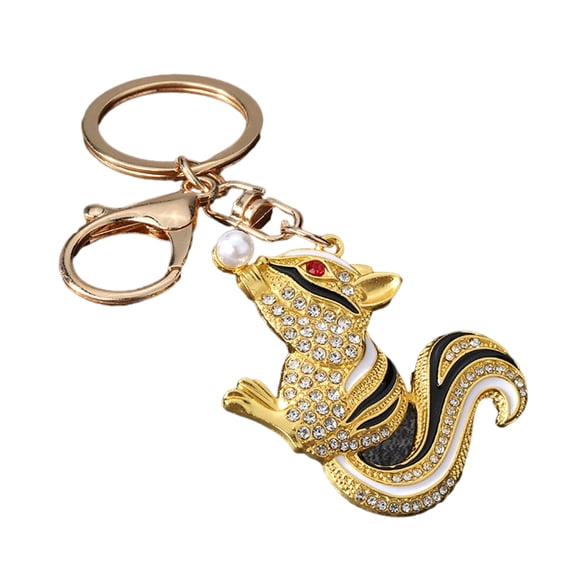 Loamitoy Keychain Pendant, Enamel Squirrel Design Key Charm with Rhinestones, Large Rotating Chain Key Ring with Lobster Clasp