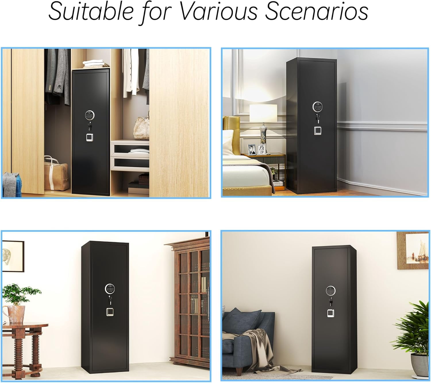 Biometric Gun Safe for Rifles & Pistols - Large 10-15 Gun Cabinet with Adjustable Shelves, Fireproof & Home Security Safe, No Assembly, Fingerprint Locking Cabinet (11.81”D x 13.78”W x 57.09”H)