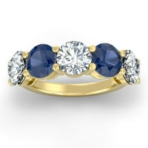 ARAIYA FINE JEWELRY 3 CT.T.W. Round Shape Lab Grown Diamond and Natural Blue Sapphrie Five Stone Anniversary Band Ring | 14K Yellow Gold Five Stone Wedding Band Ring Size 9