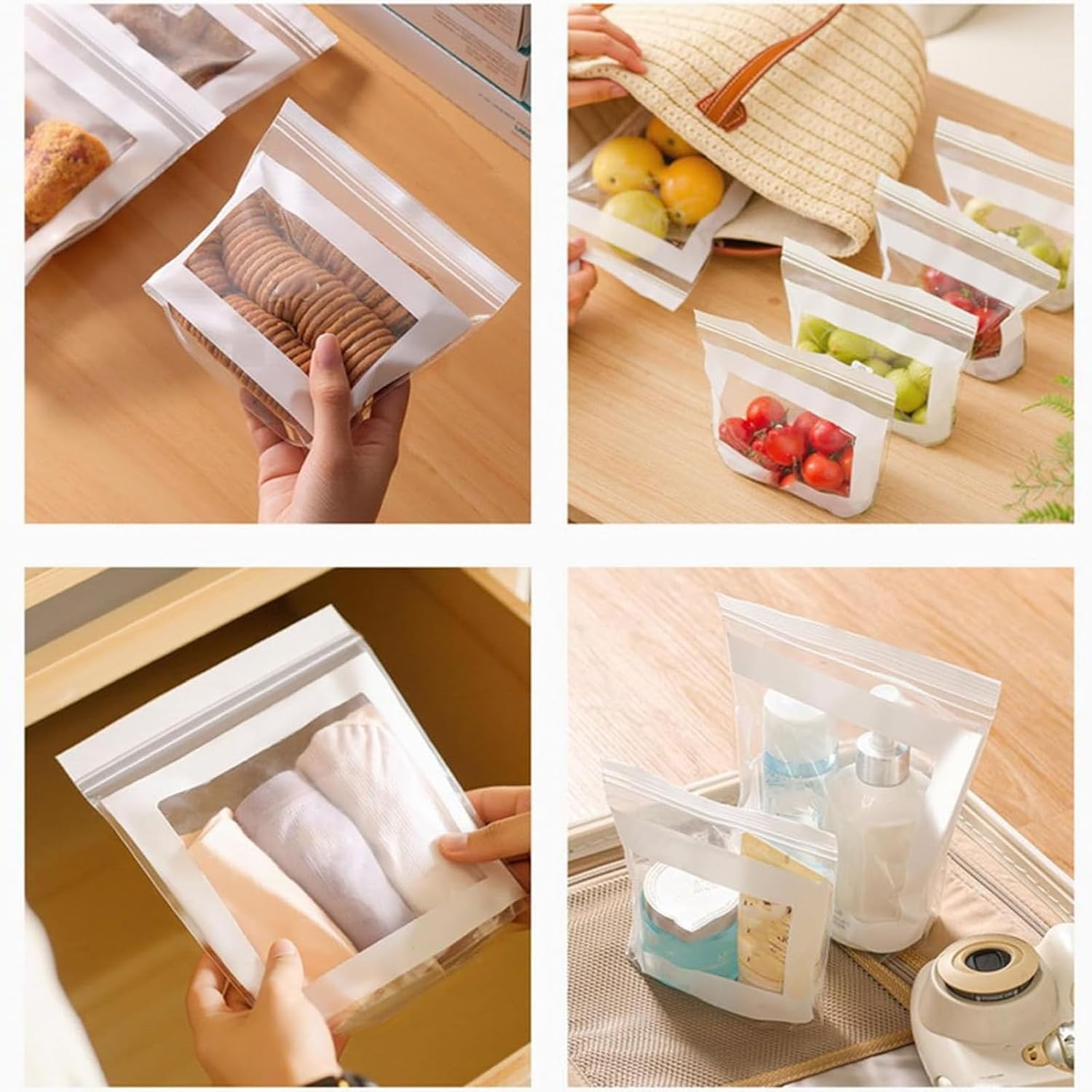 Food Grade Reusable Slider Food Storage Bags – Plastic Produce Bags for Fruit & Vegetable, Freezer & Refrigerator Storage, Kitchen Organization Essential (RL 30 PCS)