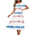 thumbnail image 4 of Karymi Easter Dresses for Women Crew Neck Short Sleeve Floral Print Midi Dress, Gathered Empire Waist Loose Flowy Summer Casual Sundress Cocktail Dresses for Women, 4 of 7