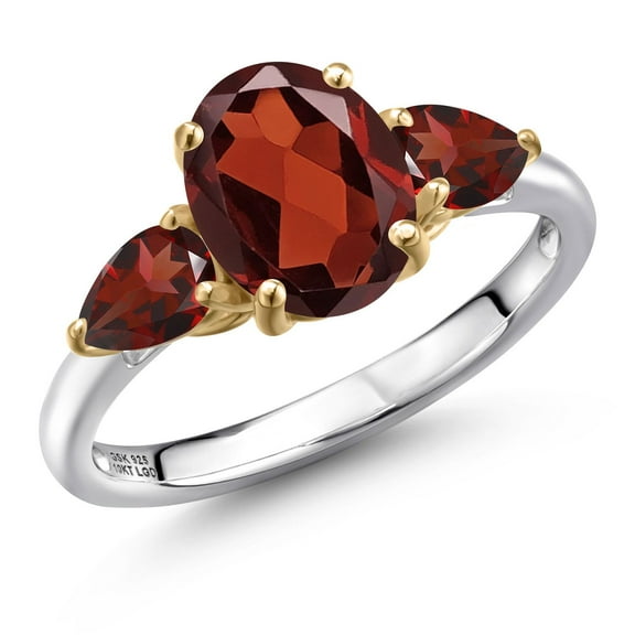 Gem Stone King 925 Silver and 10K Yellow Gold Red Garnet Engagement Ring for Women | 3.11 Cttw | Oval 9X7MM | Gemstone January Birthstone | Size 5