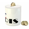 thumbnail image 3 of Hipster Piggy Bank, Paris Typography with Eiffel Tower and France Flag Tone Europe Image, Ceramic Coin Bank Money Box for Cash Saving, 3.6" X 3.2", Black Navy Blue Red, by Ambesonne, 3 of 4