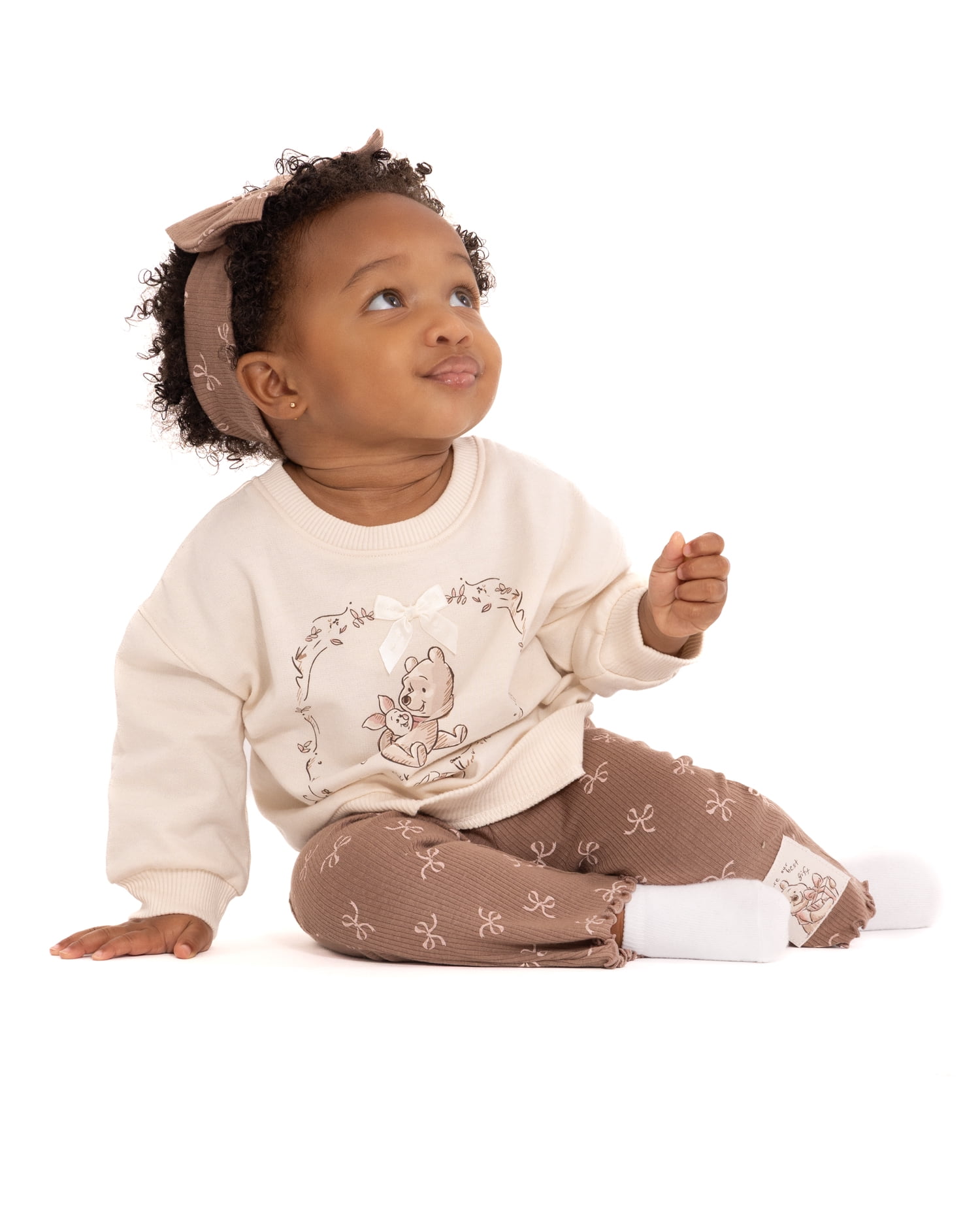 Winnie the Pooh Baby Girl's Crewneck Sweatshirt, Leggings and Headband, 3 Piece, Sizes 0/3M-24M