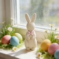 thumbnail image 4 of Easter Bunny Decorations, Resin Rabbit Figurine with Woven Texture & Pink Ribbon, Rattan Effect Bunny Statue for Home Farmhouse Tabletop Decor, Spring Holiday Shelf Ornament, 1PC, 4 of 9