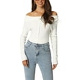 thumbnail image 1 of Unique Bargains Pull-Over Décontracté à Manches Longues Côtelé pour Femmes Blanc L, 1 of 5