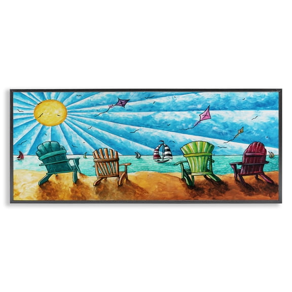 Stupell Industries Tropical Kites Flying on Beach Black Framed Giclee Art, 24 x 10, by Megan Duncanson