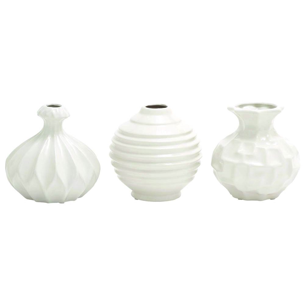3Pc Ceramic Vase in White