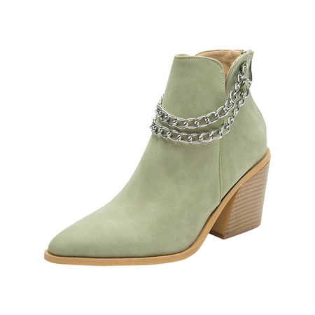 

Winter Savings Clearance Deals 2022! Juebong Women Boots Pointed Shoes Zip Shoes Fashion Casual Shoes High Heel Warm Solid Chain Boots