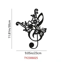 Music Note Metal Wall Art Flower Wall Decor, Black Wall Signs Hanging Sculpture for Kitchen Garden Housewarming Gift Christmas