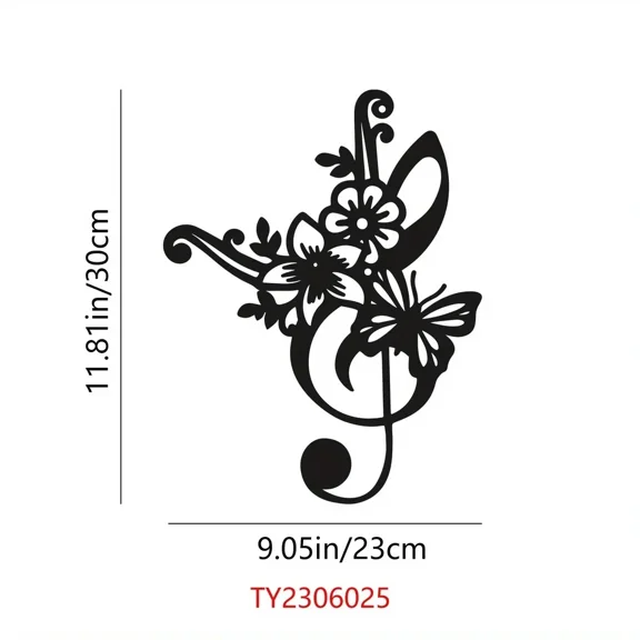 Music Note Metal Wall Art Flower Wall Decor, Black Wall Signs Hanging Sculpture for Kitchen Garden Housewarming Gift Christmas
