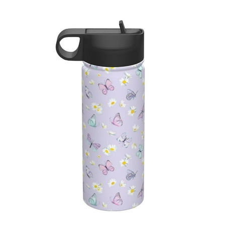 

Fuzoiu daisy and butterfly Print 18oz Insulated Sports Kettle Outdoor Sport Gym Stainless Steel Water Bottle With Straw Lid