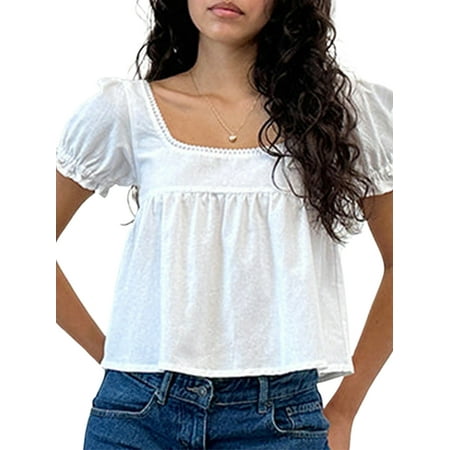 Juaugusep Lace Trim Crop Tops for Women Y2k Fairy Grunge Tee Tops Cap Sleeve Low Cut Slim Fit Aesthetic Babydoll Tee Shirt