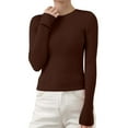 thumbnail image 3 of Women's Ribbed Knit Pullover Sweater, Slim Fit Soft Round Neck Top for Fall Winter, Comfortable Stretchy Casual Daily Wear, Versatile Layering Piece for Various Occasions Brown XXL, 3 of 8