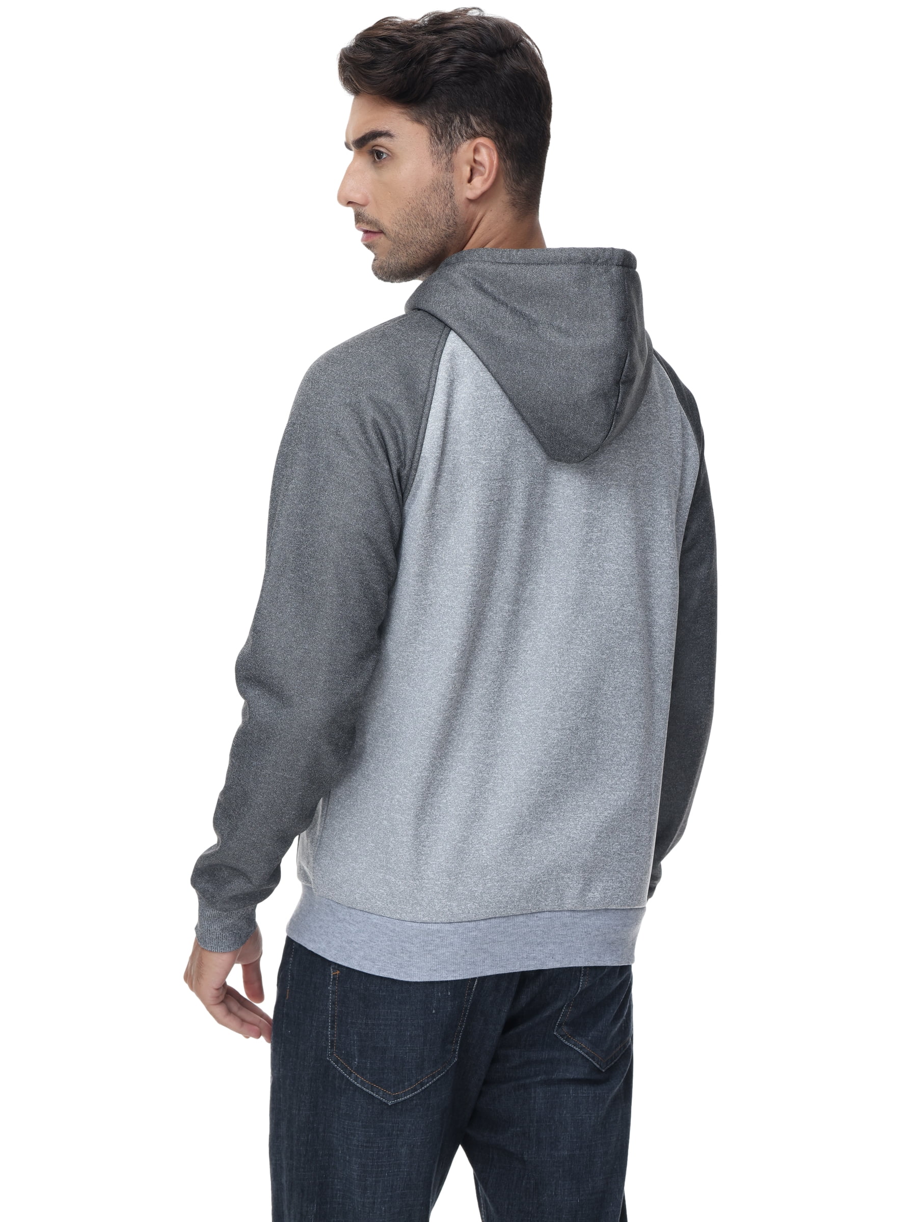 Weilanxin Men's Color Block Pullover Fleece Hoodie Casual Hooded Sweatshirts Tops Full Zip Jacket with Pocket Athletic Hoodies For Men Dark Grey Contrast Light Grey S