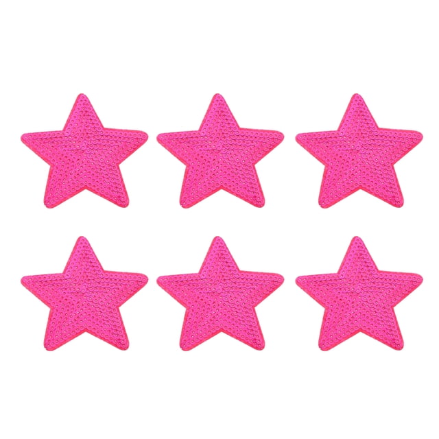 Parche de lentejuelas de 5 estrellas Uxcell, parches de planchar, parche de lentejuelas para reparación de ropa 90x90mm/3.54x3.54" Paquete de 6 (Rojo Rosa)
