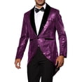 thumbnail image 4 of Tuxedo de lentejuelas INSPIRE CHIC para hombres con solapa de chal brillante, chaqueta de fiesta de boda 2XL púrpura, 4 of 5