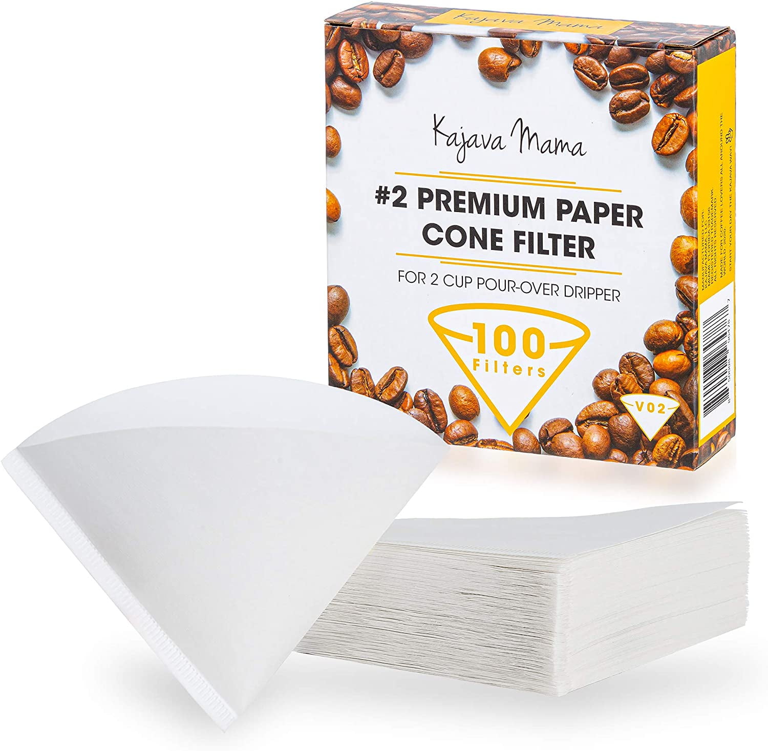 Kajava Mama Pour Over Coffee Filter V02 Disposable Paper Cone Filters, 100 Count