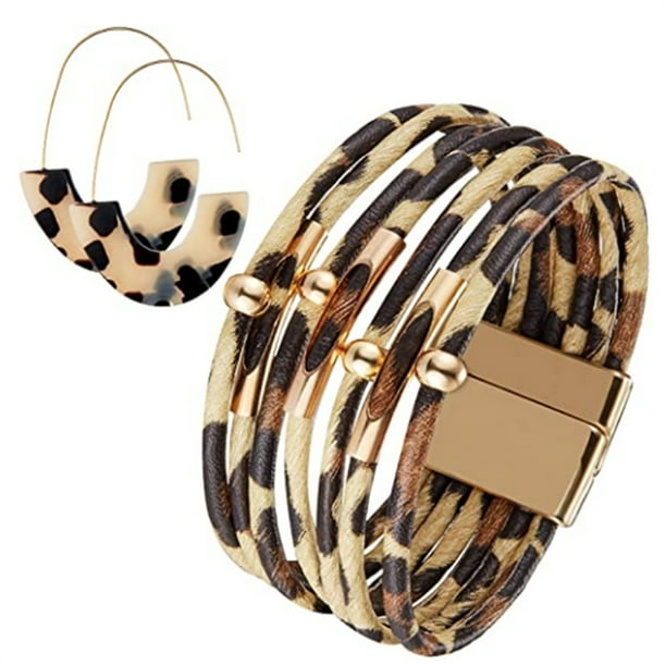 Bracelets Earrings Leopard Print Pendant Attractive Wristband