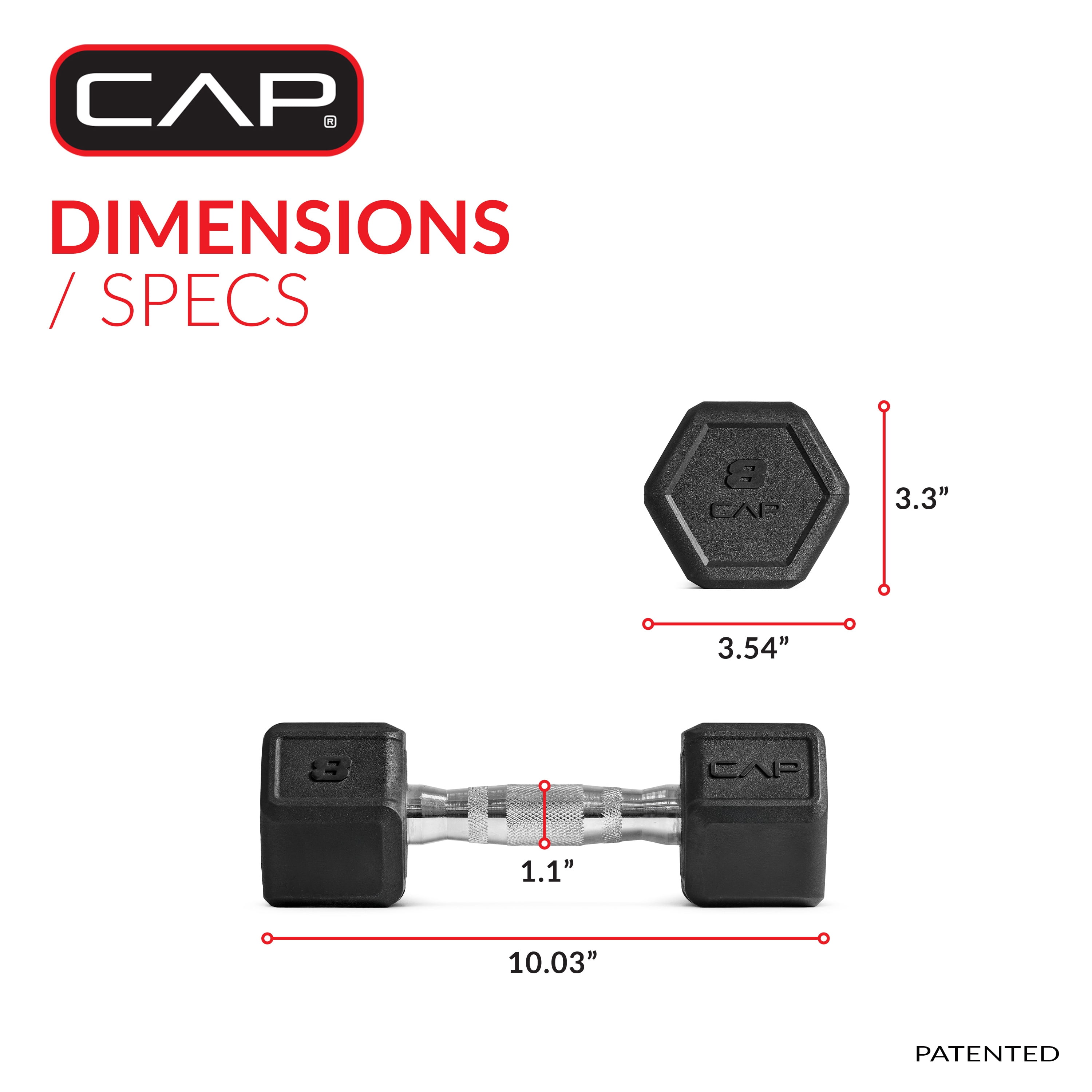 CAP 8 lb Premium Rubber Hex Dumbbell Pair, Chrome Handle, Home Gym Hand Weights