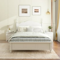 Full Size Wood Platform Bed Frame,Retro Style Platform Bed with Wooden Slat Support,White