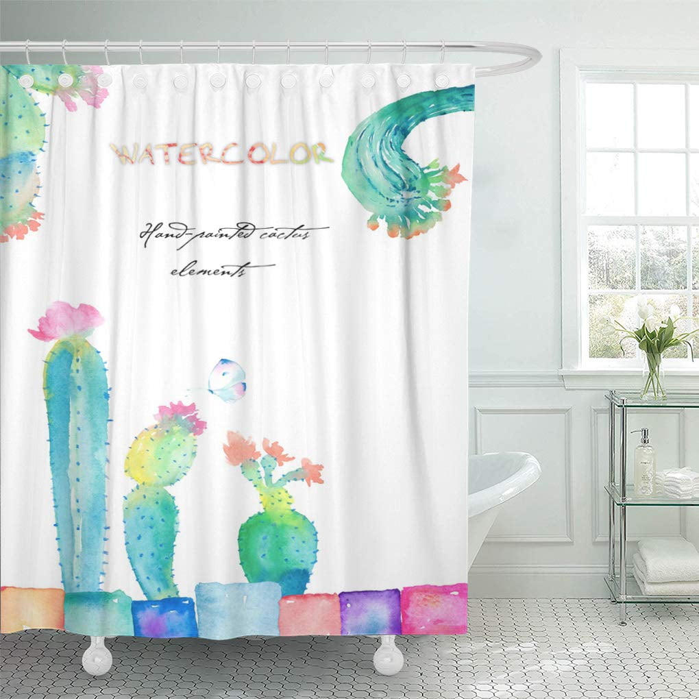 SUTTOM Botany Green Blossom Watercolor Cactus White Botanical Bouquet