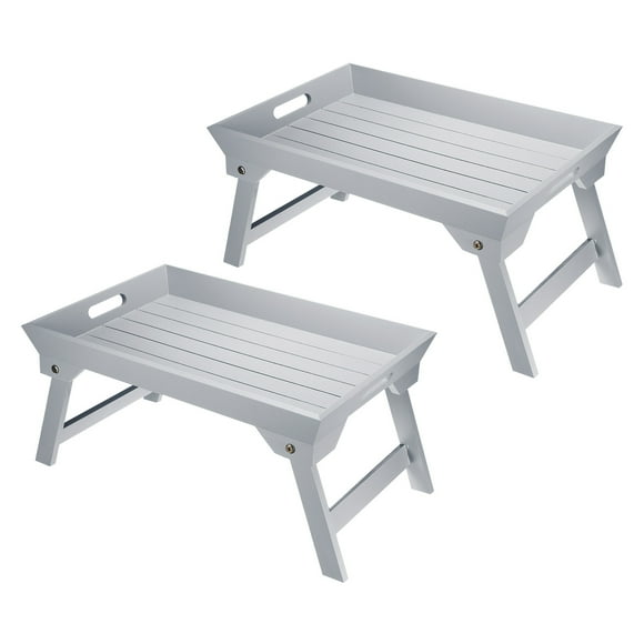 Unique Bargains 48x32x24cm Breakfast Tray Table with Folding Legs Laptop Snack Desk, Grey 2 Pcs