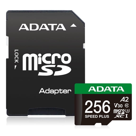 ADATA Speed Plus 256GB microSDXC UHS-I Memory Card with Adapter, Up to 180MB/s, Support U3, V30 Video Micro SD Card, 2 Pack