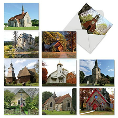 'M6455TYG COUNTRY CHURCHES' 10 Assorted Thank You Note Cards Featuring Rustic Houses of Worship Situated in Gorgeous Landscapes with Envelopes by The Best Card (Best House Of Cards Episodes)