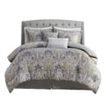 thumbnail image 2 of JERFIT King Size 6-Piece Comforter Set, Grey Damask Pattern, 100% Cotton Sateen, OEKO-TEX Certified Bedding Ensemble with Comforter, Shams, Bed Skirt & Pillows, 2 of 10
