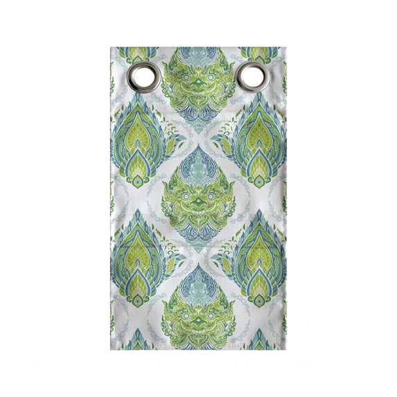 Antique Oriental Hanging Pocket Organizer, Thais Face Floral Repetitive Pattern, Printed Polyester Storage Bag with Pockets, 9" x 27", Seafoam Dark Turquoise
