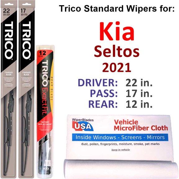 Wiper Blades (Set of 3) w/Rear Wiper compatible with 2021 Kia Seltos