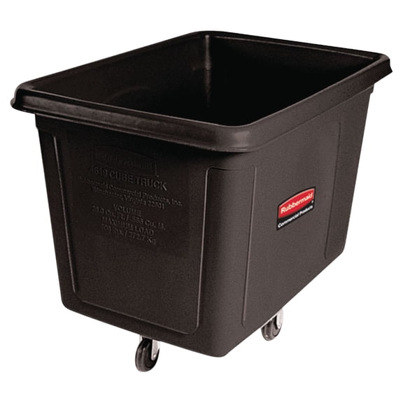 Rubbermaid Commercial 20 cu ft Cube Truck 149.61 gal Capacity - Durable, Easy to Clean, Smooth, Wheels, Handle - 36.5" Height x 48" Width x 34" Depth - Metal, Plastic - Black