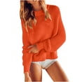 thumbnail image 2 of Women's Crew Neck Waffles Knit Pullover Sweaters, Long Sleeve Cable Knit Casual Classic Blouse Sweater Orange L, 2 of 7