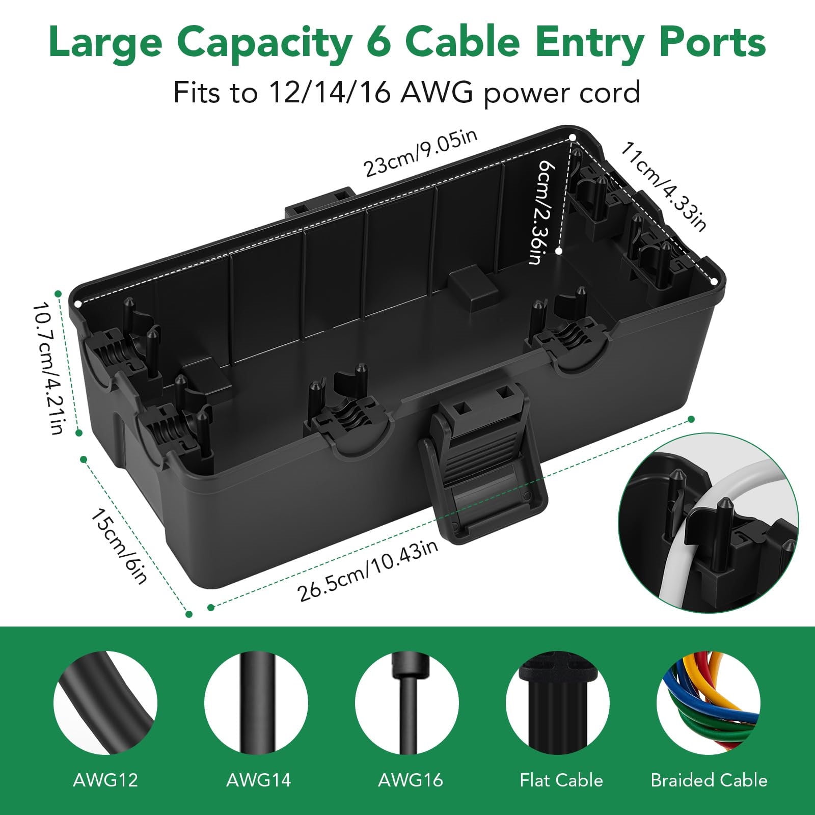 6Port Weather proof Electrical Box Junction Box Heavy Duty PP Construction Outdoor Use for Lighting Chargers Pool