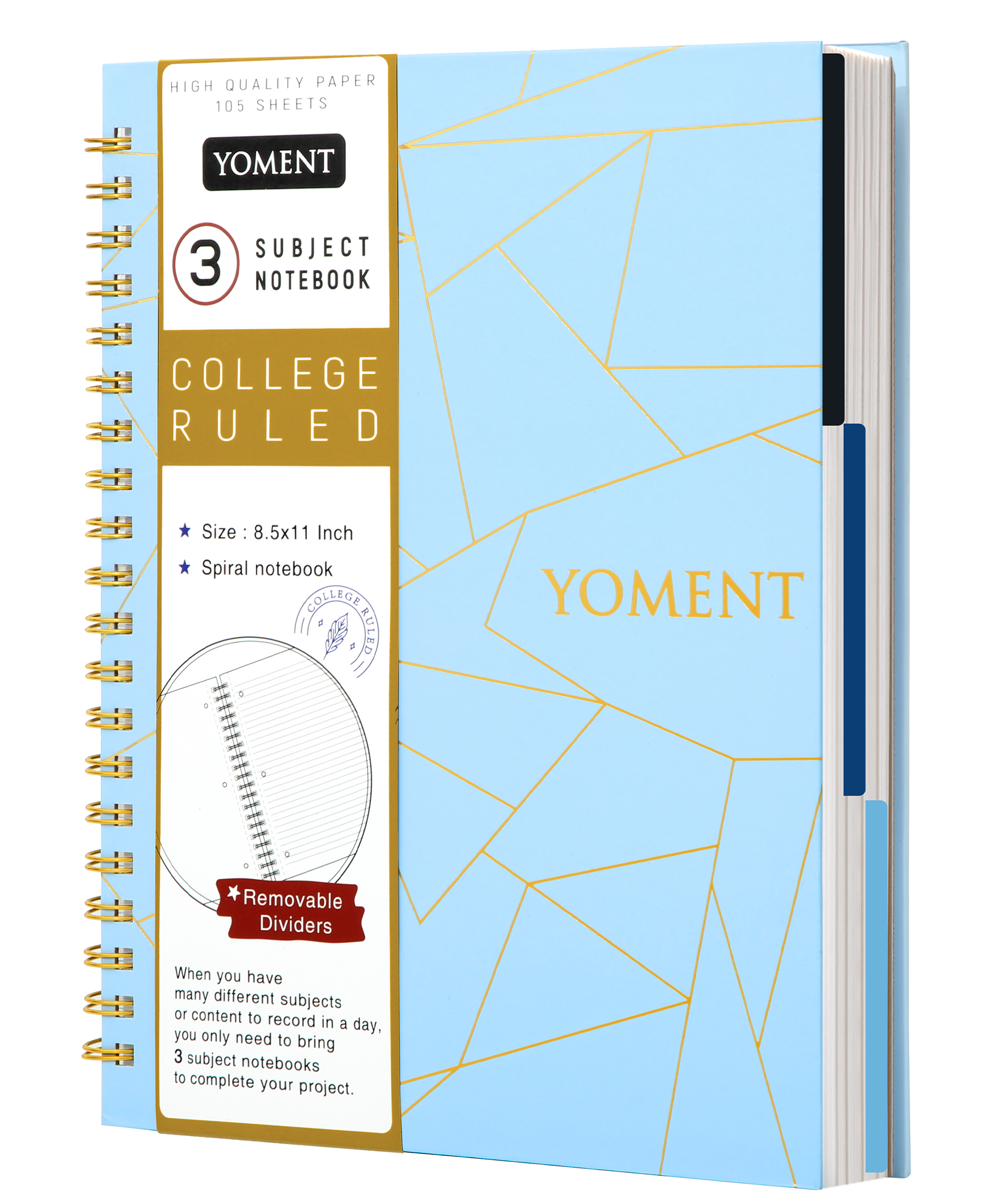 8.5 x 11 Hardcover Spiral Notebook Large Spiral Notebook 3 Subject