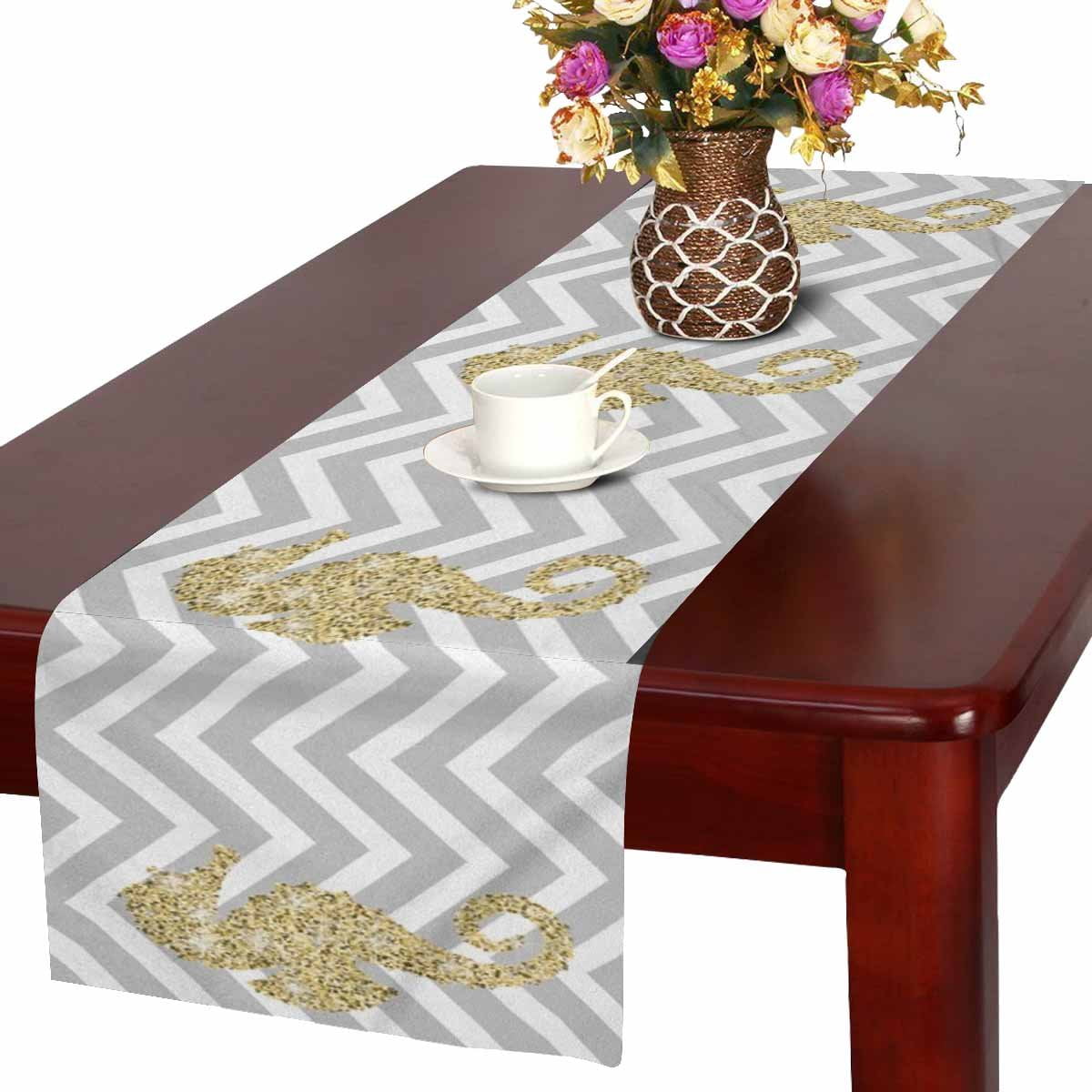 Mkhert Golden Seahorse Shadow In Gray And White Chevron Table Runner Home Decor For Home Kitchen Wedding Party Banquet Decoration 16x72 Inch