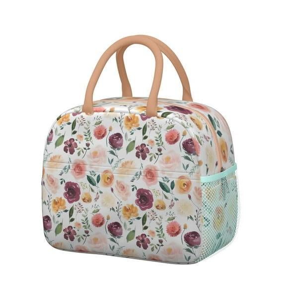 Womens Pioneer Flower Floral Print Pattern Lunch Box for Work,Insulated Lunch Bag for Women,Loncheras Para Mujer,Leakproof Adult Lunch Bag for Work,Beach,Travel,Picnic,Camping