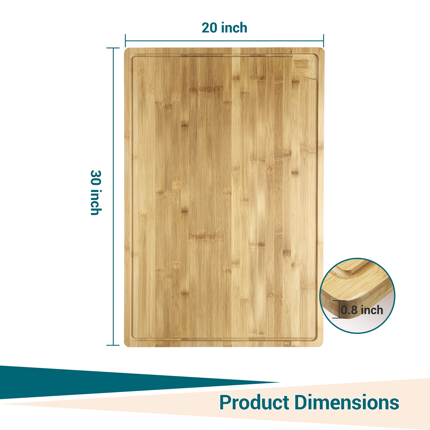 Extra Large Bamboo Cutting Board, 20x30 Inch Reversible Butcher Block with Juice Groove