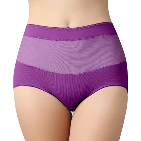 BYHONG Women s New Comfortable and Sexy Cotton Hollow High Waist Translucent Lace Large Underwear Panties for Women Purple M