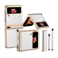 thumbnail image 1 of MonsDirect for 6.7 inch Samsung Galaxy Z Flip 3 5G 2021 Case with A Capacitance Pen, Two Hinge Protection Plating PC Frame Leather Grain Shockproof with S Pen Holder for Galaxy Z Flip 3, Gold White, 1 of 7